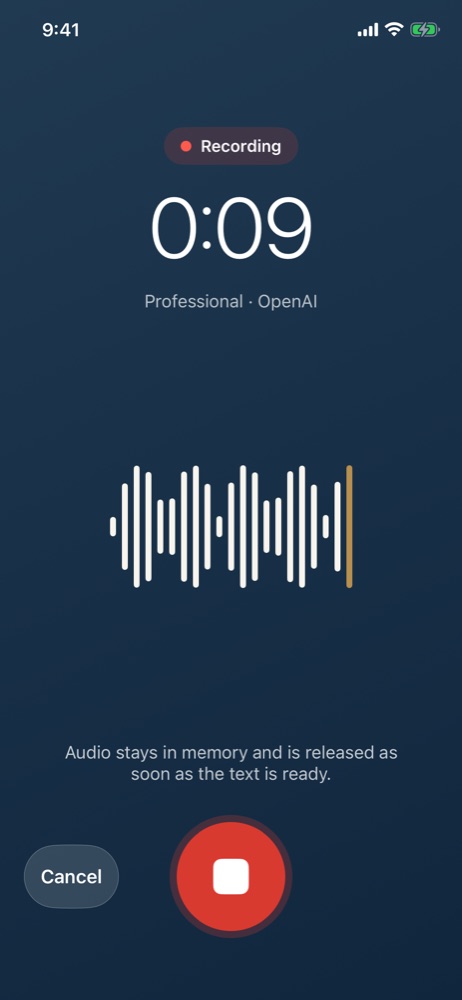 Larken recording screen with a live waveform